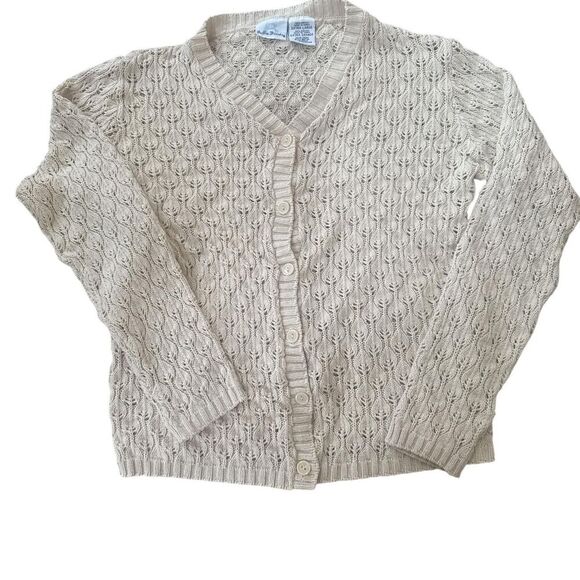 Cream Pointelle Knit Cardigan Extra Large Button Front Classic‎ Lightweight - Picture 1 of 8